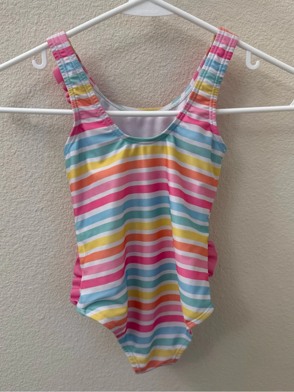 Paw Patrol Rainbow Stripe One-Piece Swimsuit with Pink Ruffles